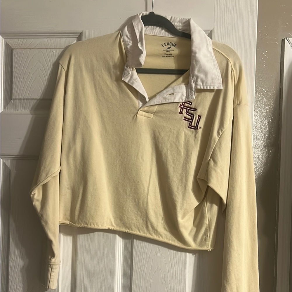 League Cream and White Cropped Rugby Shirt